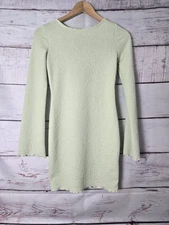 Elodie Womens Dress Size XS Green Textured Bodycon Mini Long Sleeve Back Tie