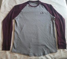 Under Armour Men  s Thermal Waffle Maroon and Gray Long Sleeve Shirt Sz Large