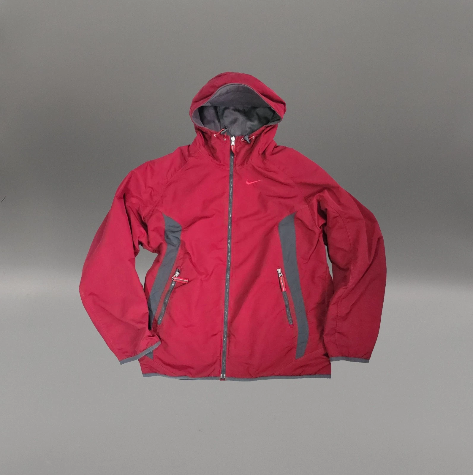 Nike Reversible Red Grey Hooded Jacket Y2K Streetwear Size M Nylon Outerwear