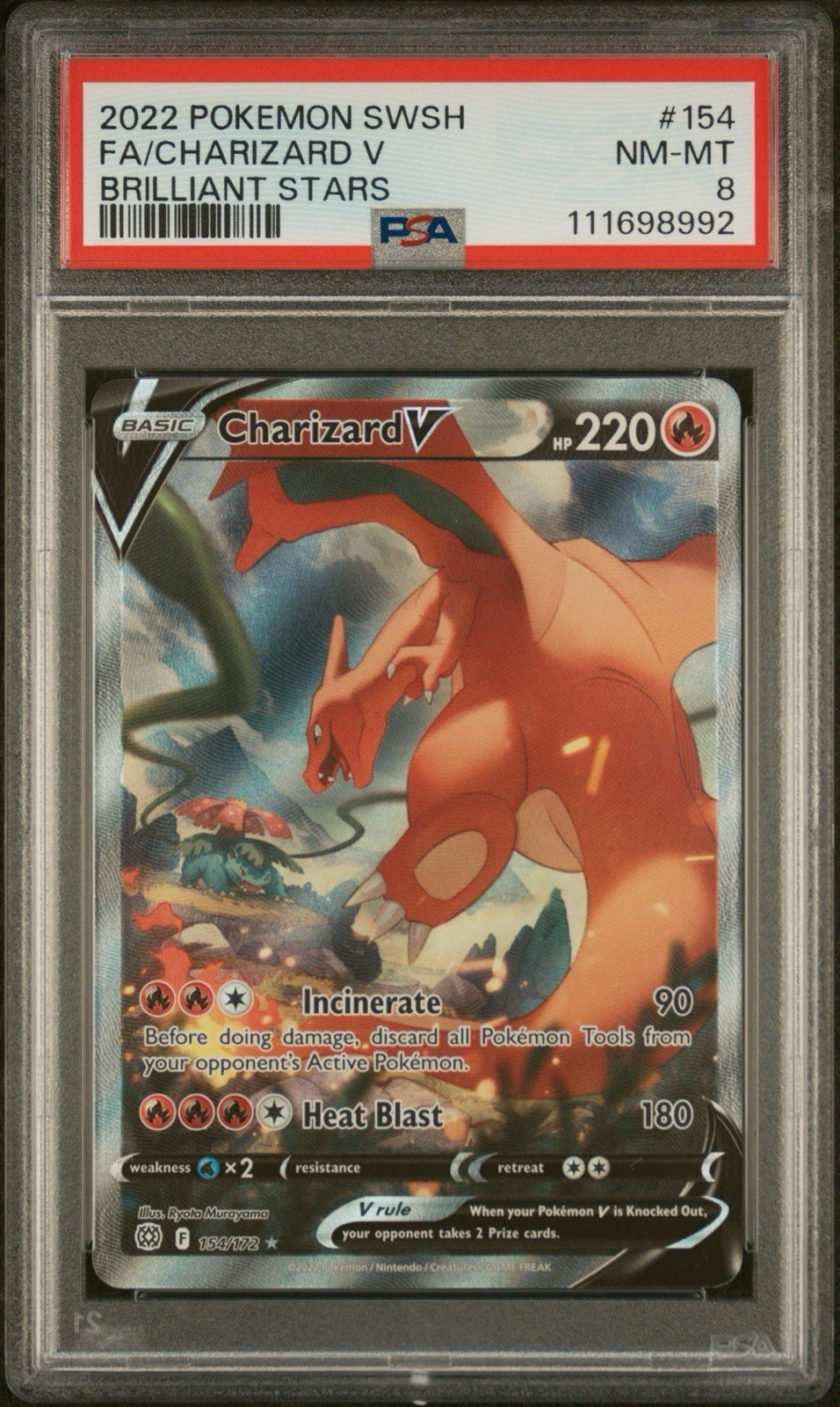 2022 POKEMON SWORD & SHIELD BRILLIANT STARS #154 FULL ART/CHARIZARD V PSA 8