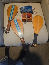 Jokari Pro Set Wood Racquet Ball Paddles Kyle Rote Jr Vintage 70's Good Shape