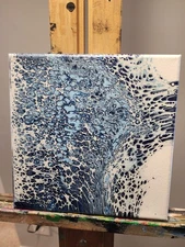 Blu Bubbles by Em Artist Original Acrylic Painting On Canvas Signed 8x8