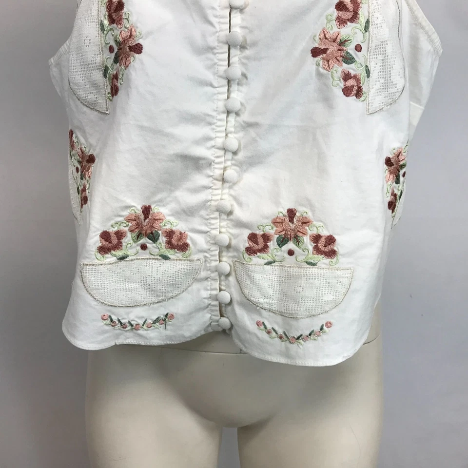 FREE PEOPLE - BLUSA SIN MANGAS MUJER XL - BLANCA FLORAL BORDADA CON BOTONES Foto 3 de 4