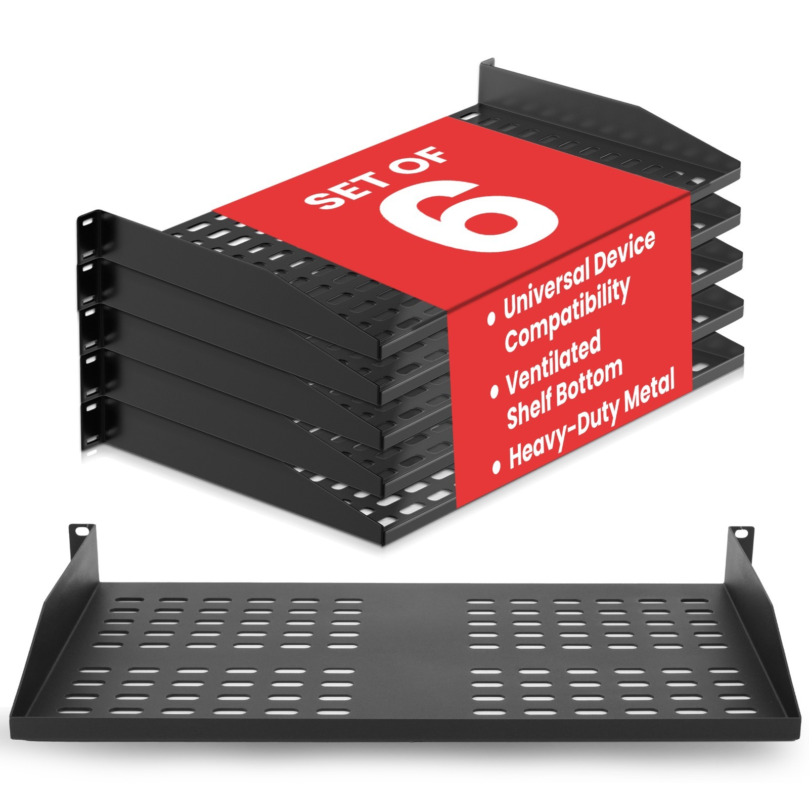 Pyle 6-Pack 1U Server Rack Shelf - Universal Device Server Rack Mounting Tray