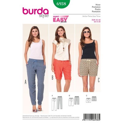 BURDA 6938 MISSES HOSE SHORTS Schnittmuster Gr. 6 - 20 Skill: Easy