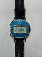 Seiko B137-403A Vintage Women  s Digital Watch Blue Dial Light Works Japan