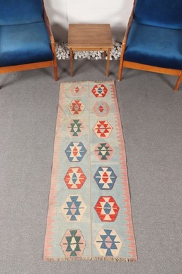 Vintage Runner Rug, 2,1x6 ft Turkish Rug, Blue Kilim Wool Rug