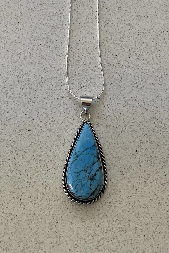 Collar Colgante de Piedras Preciosas Turquesa - Chapado en Plata de Ley 925 - Nuevo Foto 3 de 4