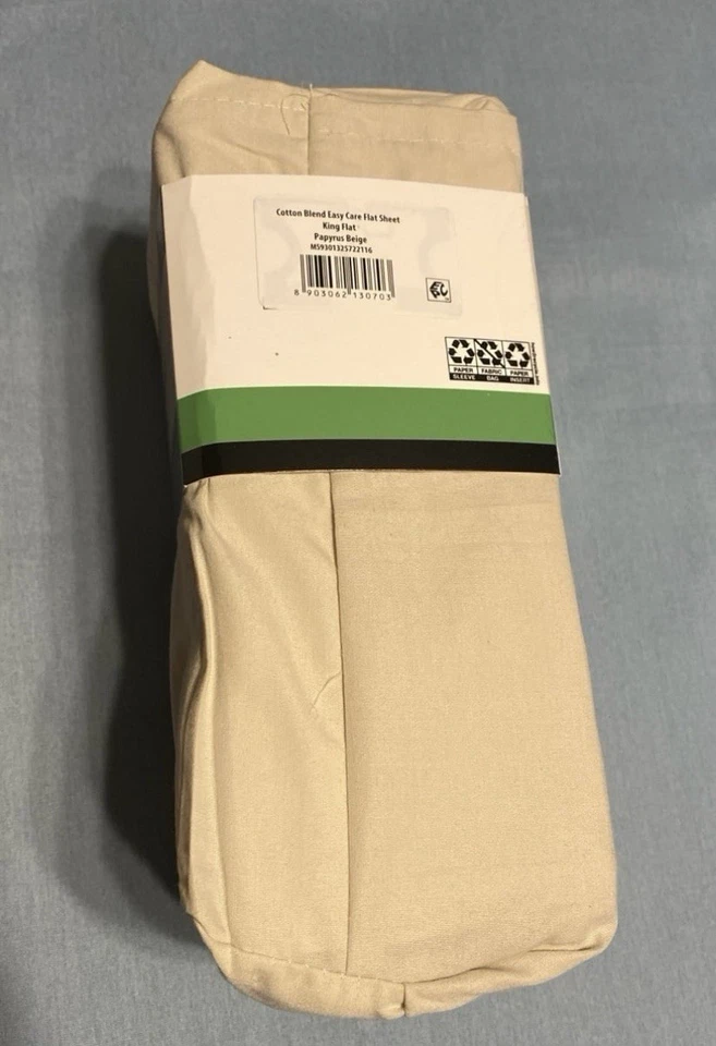 Mainstays 300 TC Cotton Blend Flat Sheet King Size in Papyrus Beige, New - Image 2 of 4
