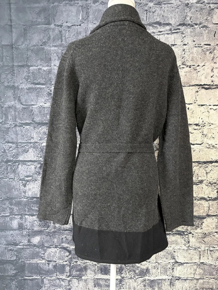 Женский свитер Eddie Bauer большой серый черный с поясом шаль воротник шерсть ягненка вязаный - Изображение 2 из 4