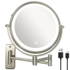 8" Wall Mounted Lighted Makeup Mirror,Rechargeable Double Sided 1X/10X Magnif...