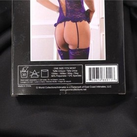 G World Intimates Purple Lace Corset Lingerie Set Thong Stockings One Size 3pc