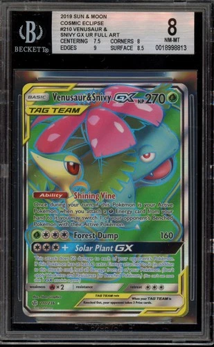 Pokemon Venusaur & Snivy GX Cosmic Eclipse Full Art #210 BGS 8