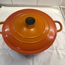 Vintage Le Creuset Casserole Dish (E)  Flame Orange Lid 24cm (25) well used