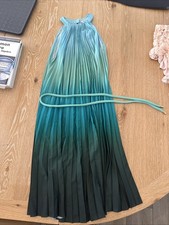 Max Mara Accordion Dress Size 4 With Rope Belt, Teal And Green