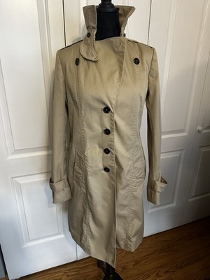 Ann Taylor Khaki Trench Coat Leopard Print Lining Size XST - Missing Belt