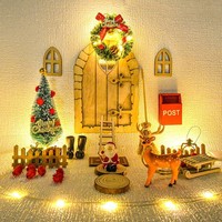 WichteltüR Set 46Pcs Weihnachtswichtel TüR Mit Licht Holz Deko FüR Weihnachten
