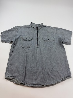 Key Shirt Mens XL Blue Stripe Short Sleeve Half Zip Workwear Denim Casual