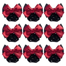 Red Bow Hair Snood Net, 9 Pcs Satin Bow Barrette Hair Clips for Women red