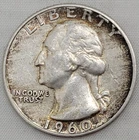 1960-P Washington Quarter - Raw - Circulated condition - Some Wear - 90% Silver