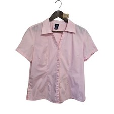 Vintage Basic Editions Pink Short Sleeve Button Up Shirt Womens Medium Pastel
