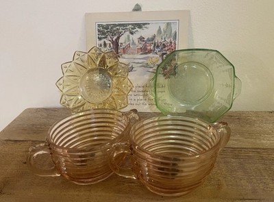 Depression Glass Lot, assorted colors, vintage.