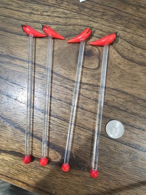 Vintage Glass Chili Pepper Swizzle Sticks Set of 4 Red Hand Blown Barware