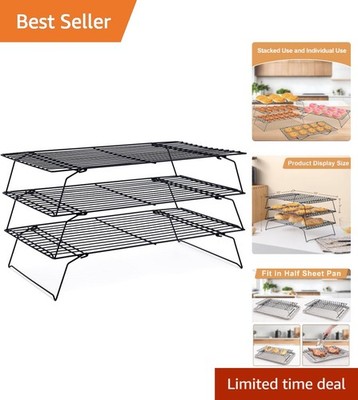 3 Tier Black Cooling Rack for Baking and Cooling 16x10 Stainless Steel