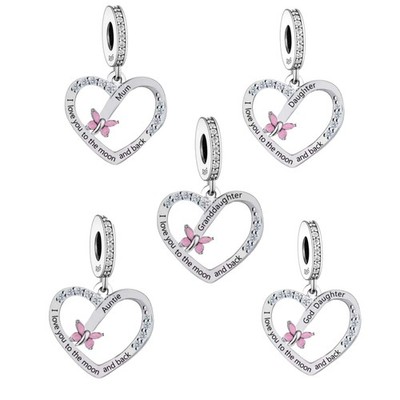925 Silber Schmetterling ''Ich liebe dich'' Tante Großgott Tochter Mama Charm + Geschenkbox