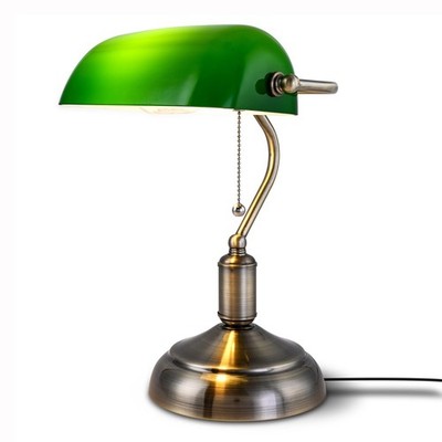 Green Glass Bankers Lamp, Glass Shade, Desk Lamp, Classic Retro