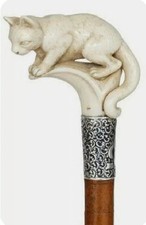 Hand Carved Cat Handle Wooden Walking Cane Ash Wood Handmade Gift Stick