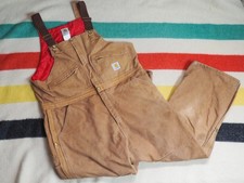 VTG 80s 90s Carhartt Tan Double Knee Canvas Quilted Work 42W Overalls Bibs USA