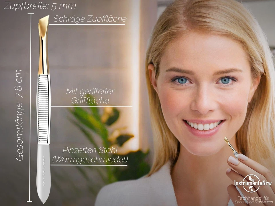 Solingen Pinzette 7,8 cm Schräge Zupfpinzette 5 mm Haarzupfpinzette Augenbrauen - Bild 4 von 4