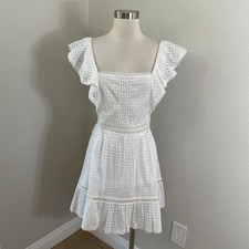 NEW Alice + Olivia Womens 8 Remada Eyelet Cotton Ruffle Mini Dress White