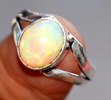 925 Silver Plated Fiery Natural Ethiopian Opal Ring US 7.5 Well Made Gift GW