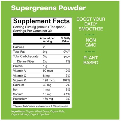 Super Greens Supplement - Daily Nutrition with 4 Superfoods#