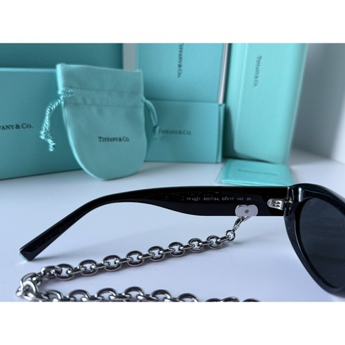 TIFFANY TF4221 8001S4 Black Silver Chain Dark Grey Lens Women Sunglasses - Picture 7 of 10