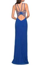 La Femme Royal Blue Strappy Back Jersey Column Gown Dress Size 12 328