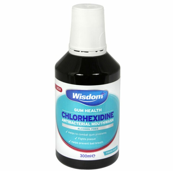 Wisdom Chlorhexidine Mouthwash Fresh Mint, 300ml (Alcohol Free) for