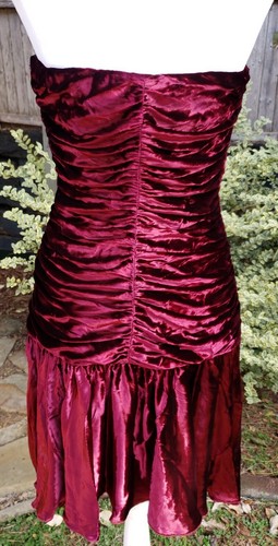Vtg 90's Betsey Johnson NY Maroon Shiny Velour Velvet Party Dress 6 - Picture 4 of 6