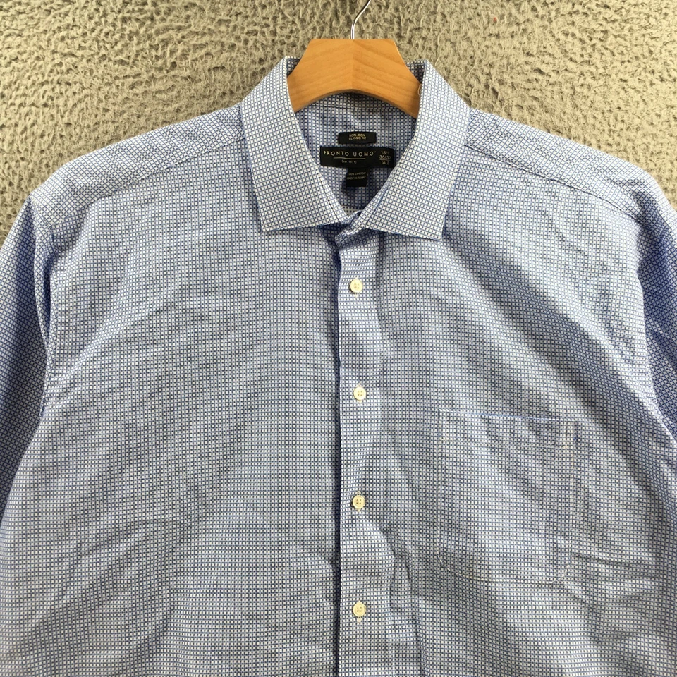 Camisa de vestir Pronto Uomo calce clásico para hombre 18,5 de alto azul a cuadros algodón manga larga Foto 2 de 4