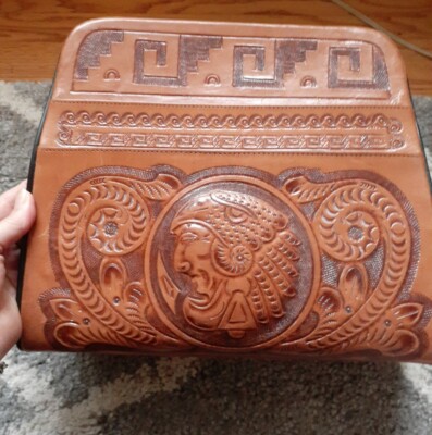 Mayan Warrior Aztec Warrior Large Hand Tooled Leather Purse