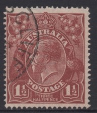 AUSTRALIA 1922 1.1/2d BRIGHT-RED-BROWN KGV STAMP VFU 1st.WMK PERF. 14 SG.60