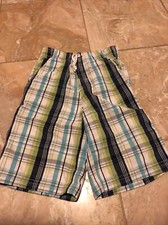 Carter's Boys Pull-On Drawstring Shorts Aqua Lime Green, Navy, White Plaid 5