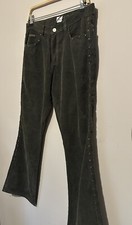 Calvin Klein Olive Green Corduroy Silver Studded Flare Pants Sz 12 Vintage NOS
