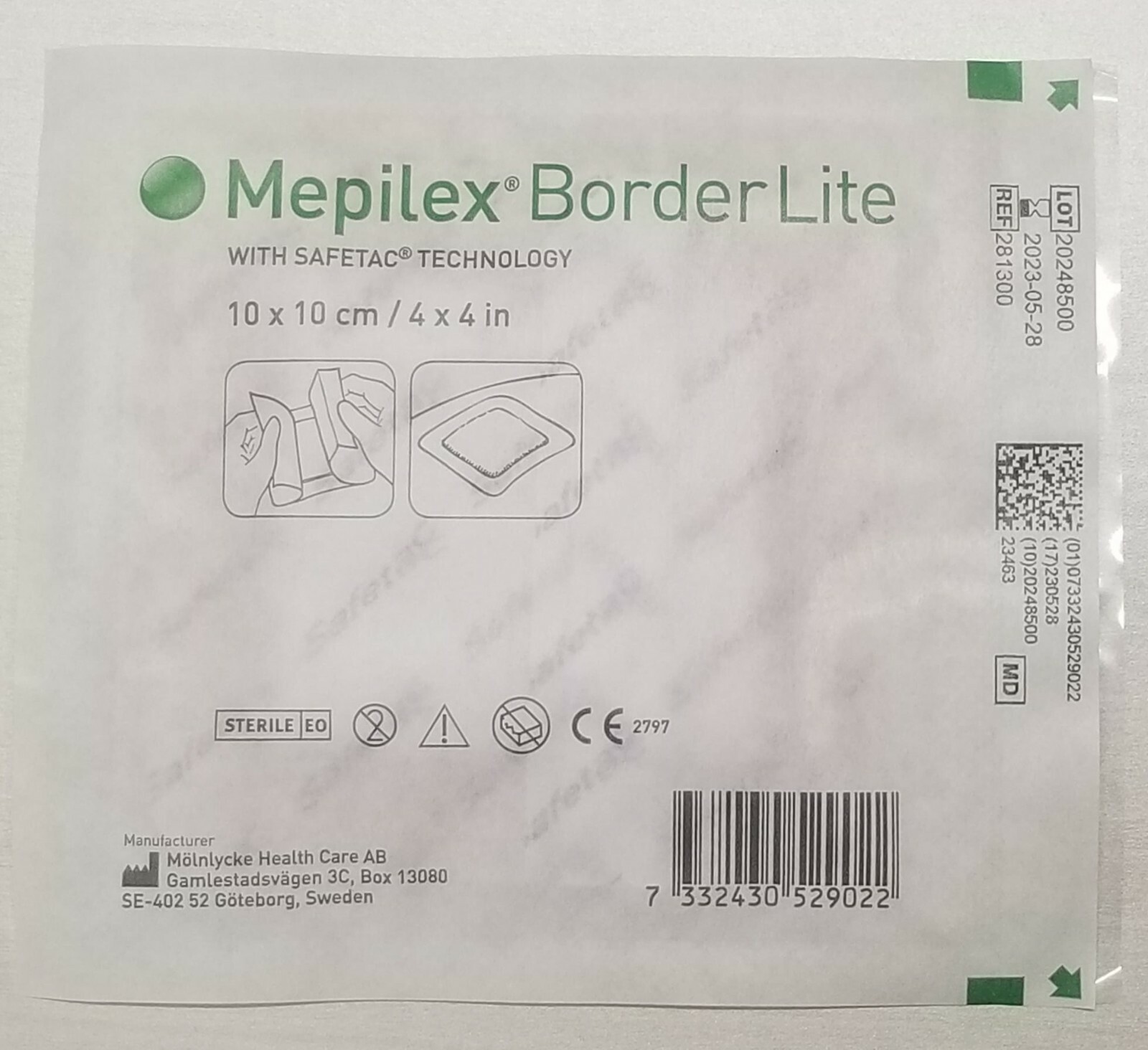 Pack of 5 Mepilex Border LITE SelfAdhesive Foam Dressings 4"x4