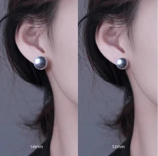 Gorgeous AAA++14-6mm SOUTH SEA ROUND gray SHELL PEARL  earring 14k white gold