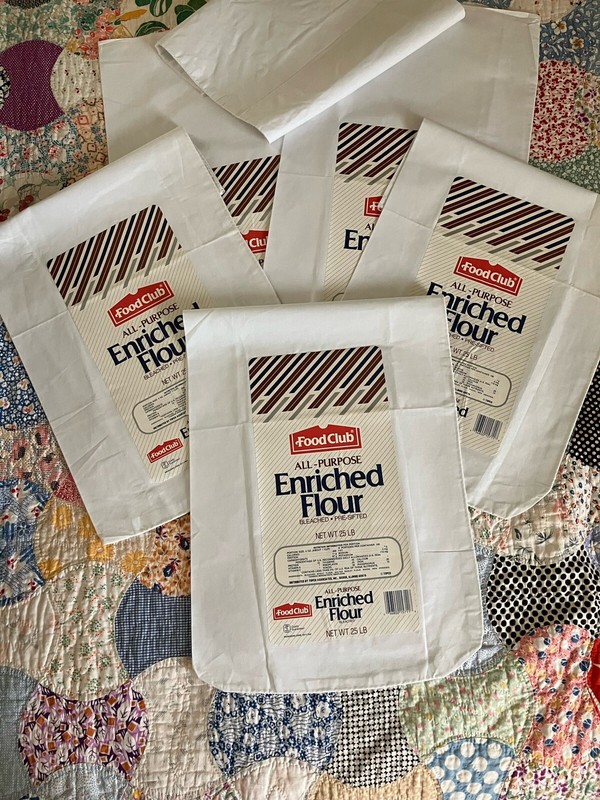 Lot Of 6 Identical 25lb Plain White Food Club Flour Sacks Feed UPC
