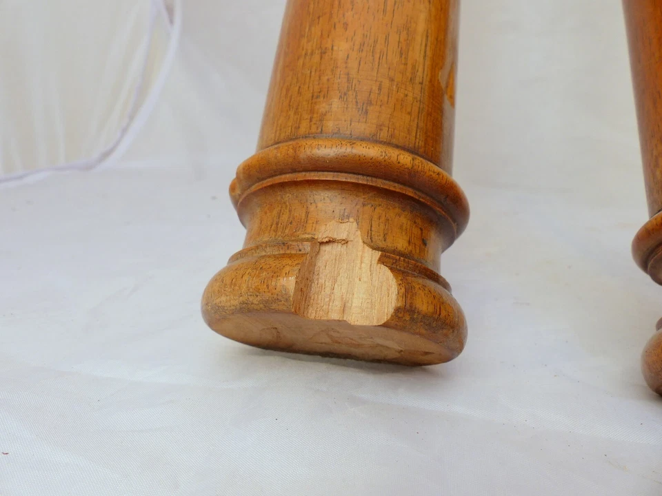 19TH French Antique Pair Turned Carved Walnut Wood Pillar Column 26.4" Accidents - Image 4 of 4