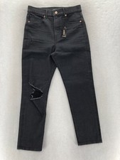 Express Jeans Women's 10 Slim Straight Black Stretch Denim Distressed High Rise